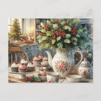 Christmas Farmhouse Tea Party Postcard