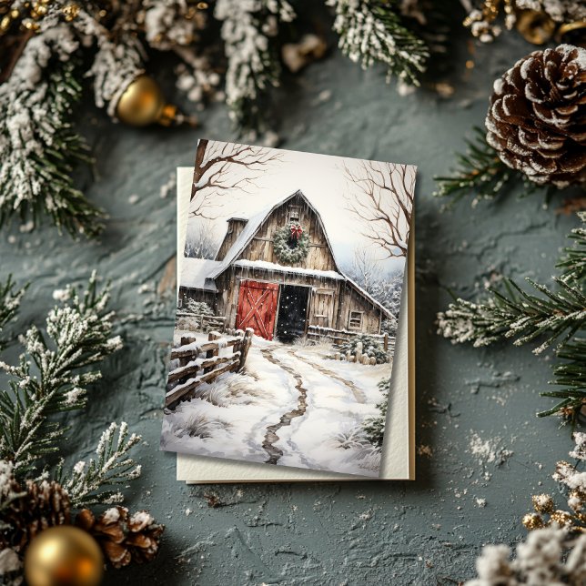 Christmas Farmhouse with Horse Stables Flat Card (Creator Uploaded)