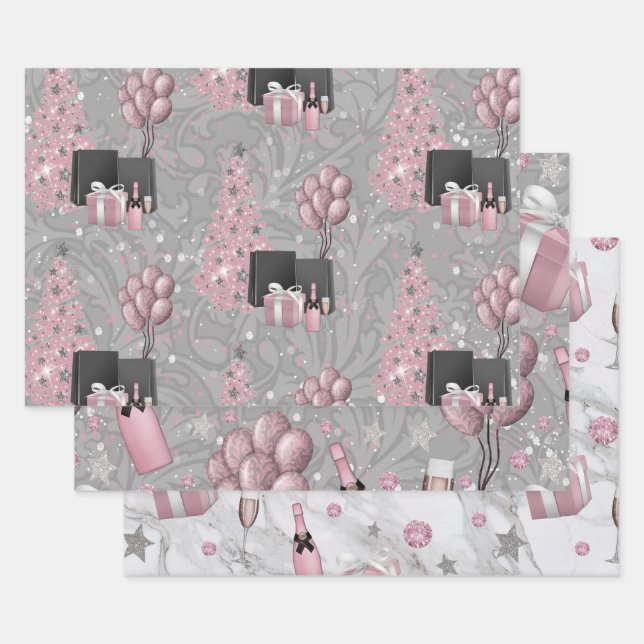 Christmas Fashion Girl with Gifts  Wrapping Paper Sheets (Set)