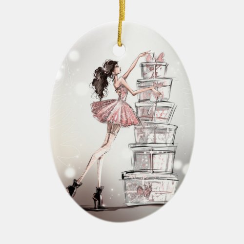  Christmas Fashion Illustration Ceramic Ornament