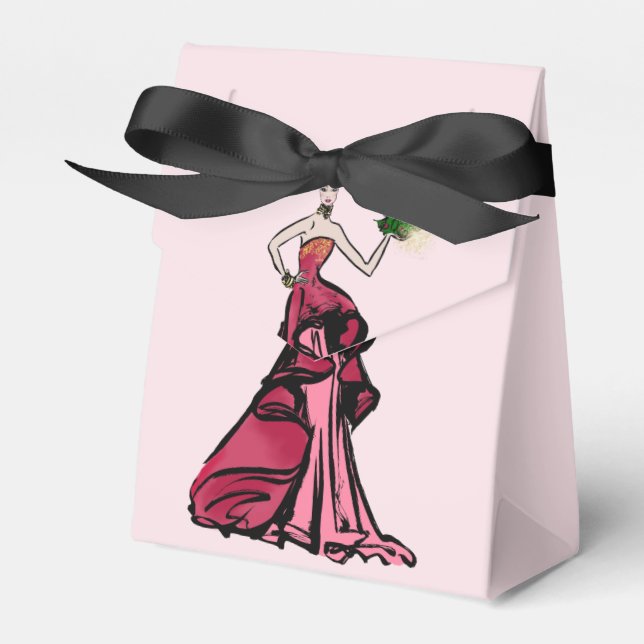 Christmas Fashion Illustration with tree Favor Boxes (Front Side)