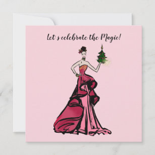 Christmas Fashion Illustration with tree Invitation