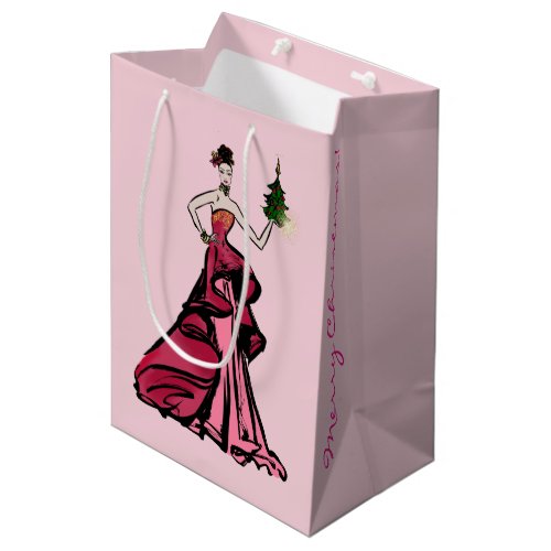 Christmas Fashion Illustration with tree Medium Gift Bag