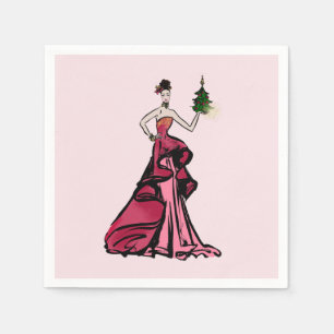 Christmas Fashion Illustration with tree Paper Napkins