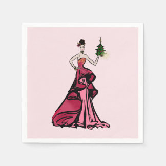 Christmas Fashion Illustration with tree Paper Napkins