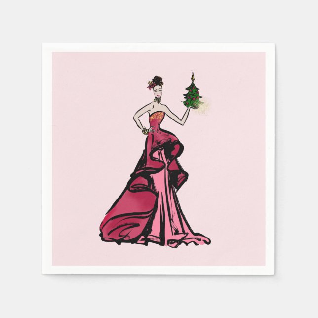 Christmas Fashion Illustration with tree Paper Napkins (Front)