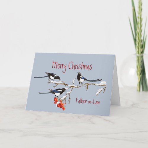 Christmas Father_in_Law Nice as you Magpie Birds Holiday Card