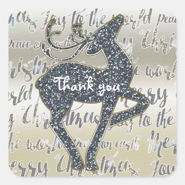 Christmas Faux Glitter Reindeer Holiday Favor Square Sticker (Front)