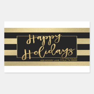 Christmas Faux Gold Foil Stripes Return Address Rectangular Sticker