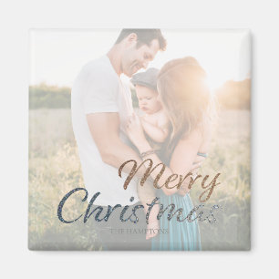 Christmas Faux Silver & Gold Custom Photo Magnet