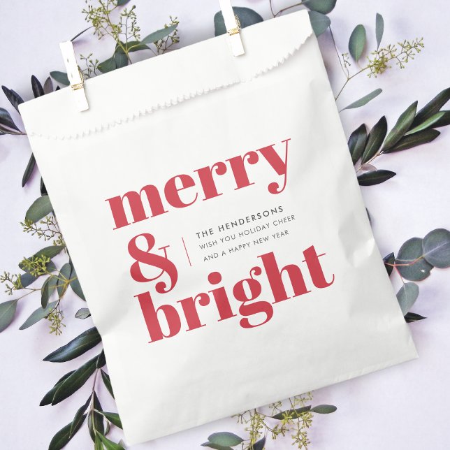 Christmas Favor Bag | Holiday Gift Paper Bags (Modern retro Merry & Bright favor bag by Guava – fun, festive, and fully customizable!)