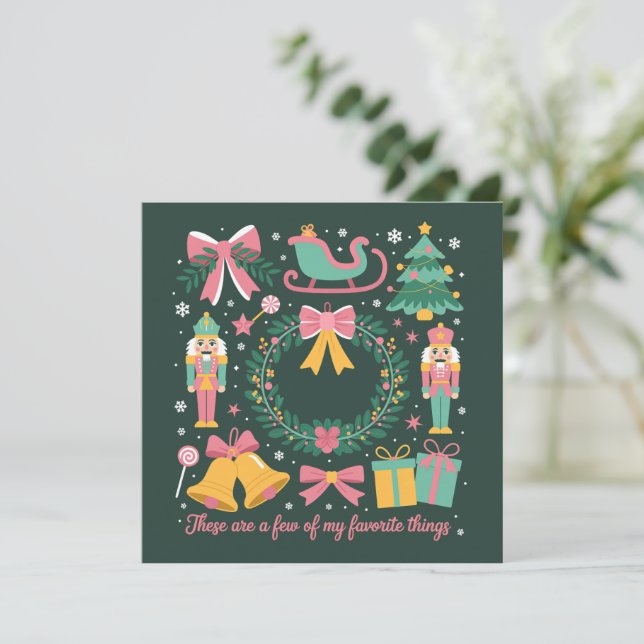 Christmas Favorite Things Coquette Nutcracker Pink Holiday Card (Standing Front)