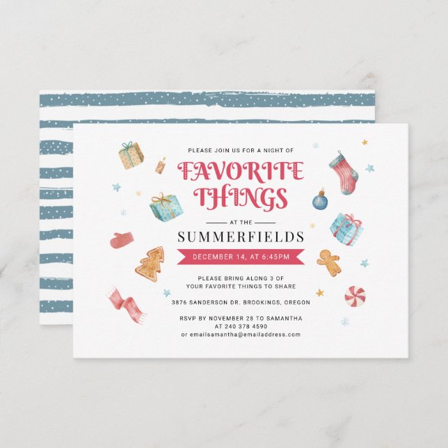 Christmas Favorite Things Gift Swap Party Invitation (Front/Back)
