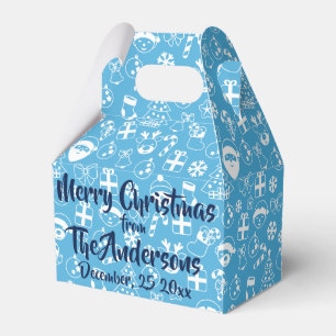 Christmas Favorites Blue Santa Elf Snowman Pattern Favor Boxes