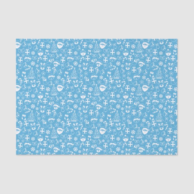 Christmas Favorites Blue Santa Elf Snowman Pattern Tissue Paper (Front)