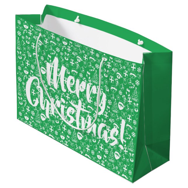 Christmas Favorites Green Santa Elf Snowman Santa Large Gift Bag (Back Angled)