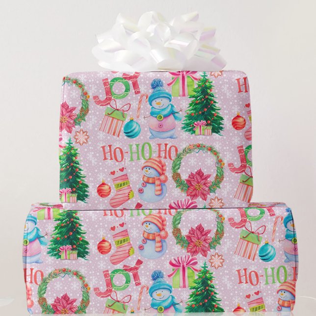 Christmas Favorites Pink Snowman Watercolor Wrapping Paper (Creator Uploaded)