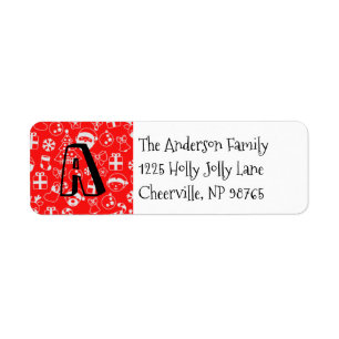 Christmas Favorites Red Santa Elf Snowman Monogram Label