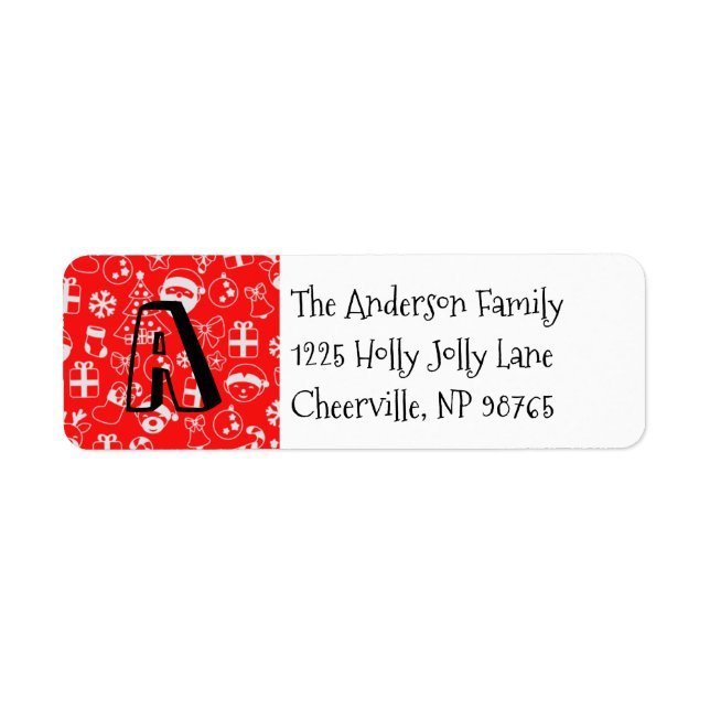 Christmas Favorites Red Santa Elf Snowman Monogram Label (Front)
