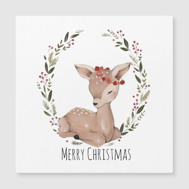 Christmas Fawn Wreath Customizable Card (Front)
