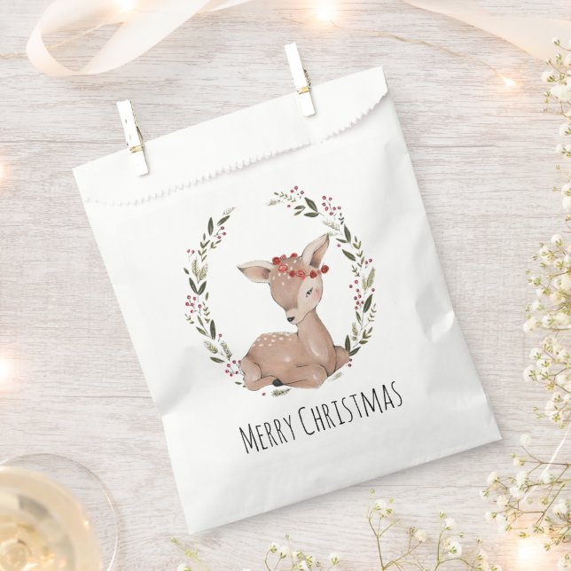 Christmas Fawn Wreath  Favor Bag (Clipped)