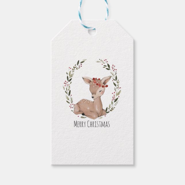 Christmas Fawn Wreath Gift Tags (Front)