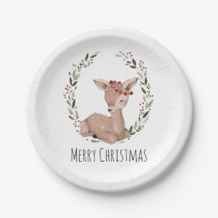 Christmas Fawn Wreath Paper Plates