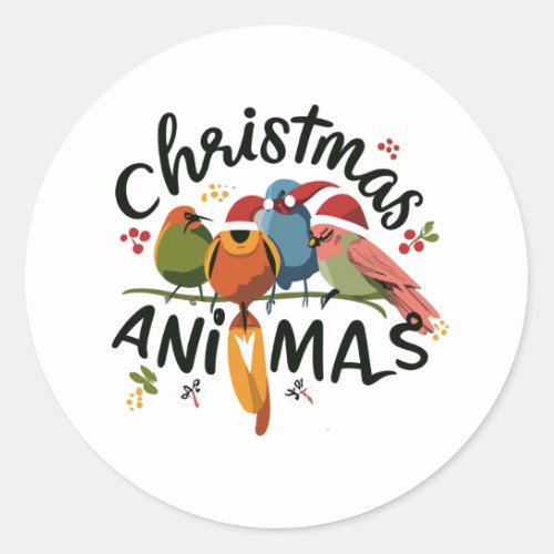 Christmas Feathered Friends Parting On A Twig Classic Round Sticker