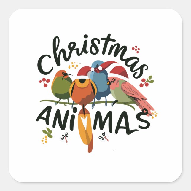Christmas Feathered Friends Parting On A Twig Square Sticker (Front)