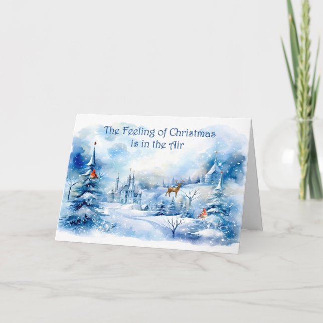 Christmas Feeling Card in Blue Snow Scenic (Front)