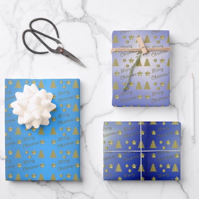 Christmas feeling - golden stars, Christmas trees  Wrapping Paper Sheets (Front)