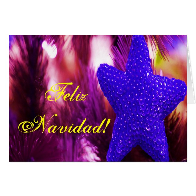 Christmas Feliz Navidad Blue Star II Cards (Front Horizontal)