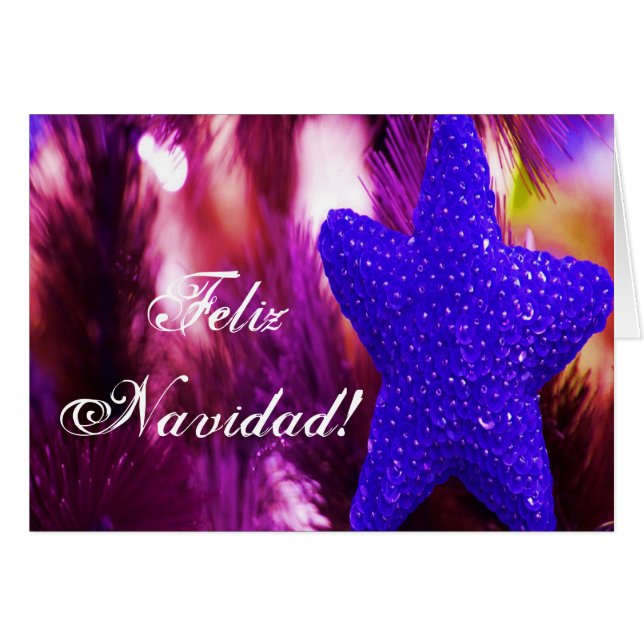 Christmas Feliz Navidad Blue Star III Cards (Front Horizontal)