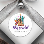 Christmas Feliz Navidad Cactus Sombrero  Classic Round Sticker<br><div class="desc">This design may be personalized in the area provided by changing the photo and/or text. Or it can be customized by clicking Personalize this Template and then choosing the click to customize further option and delete or change the color of the background, add text, change the text color or style,...</div>
