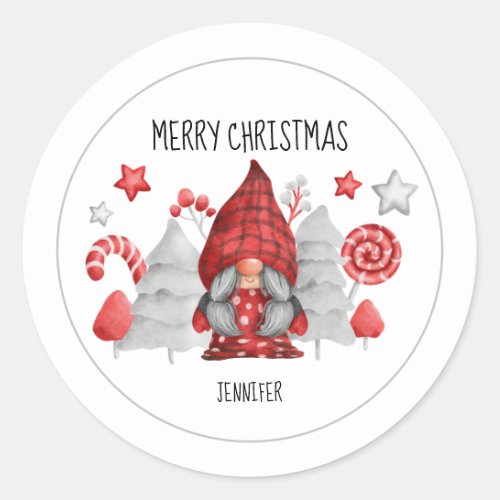 Christmas Female Gnome Classic Round Sticker