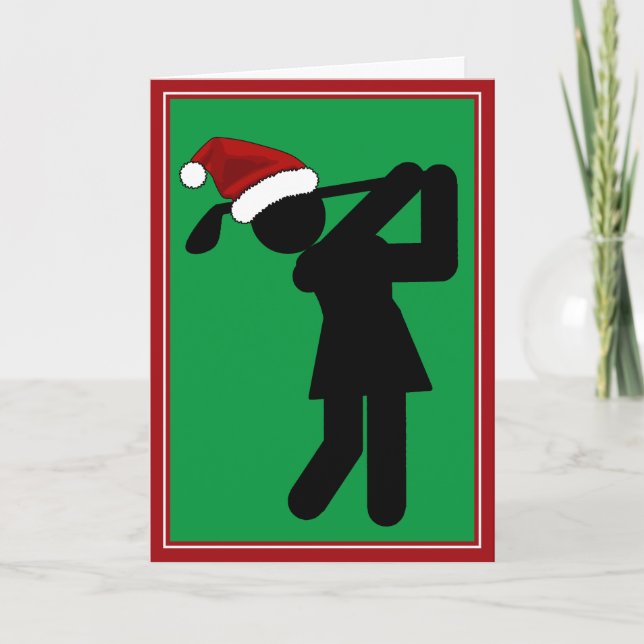 Christmas Female Golfer - Golf Symbol Holiday Card (Front)
