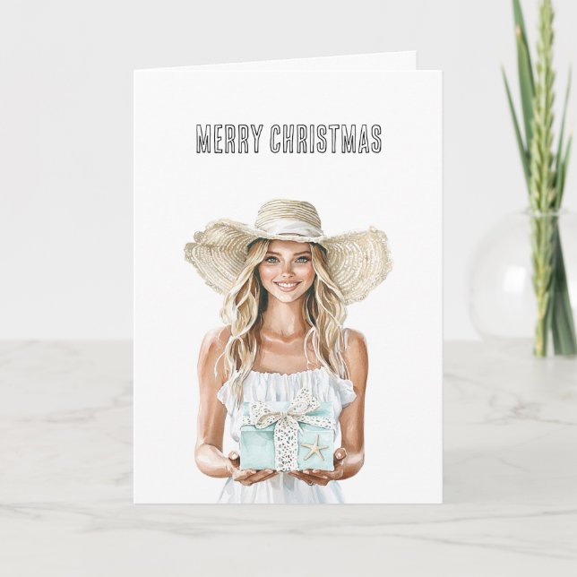 Christmas Female with Gift   Card (Front)