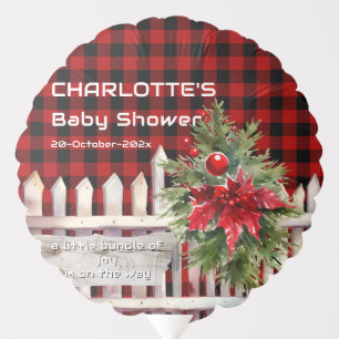 Christmas Fence Buffalo Plaid Baby Shower Balloon