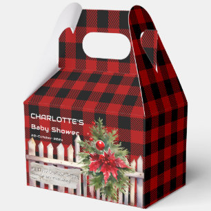 Christmas Fence Buffalo Plaid Baby Shower Favor Boxes
