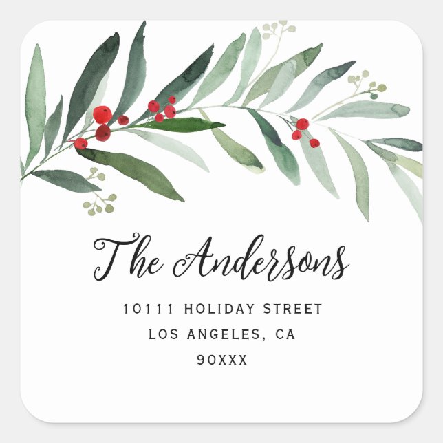 christmas fern holiday address square sticker (Front)