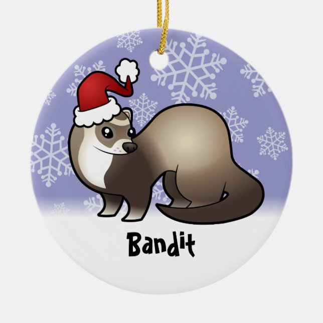 Christmas Ferret (add your pets name) Ceramic Ornament (Front)
