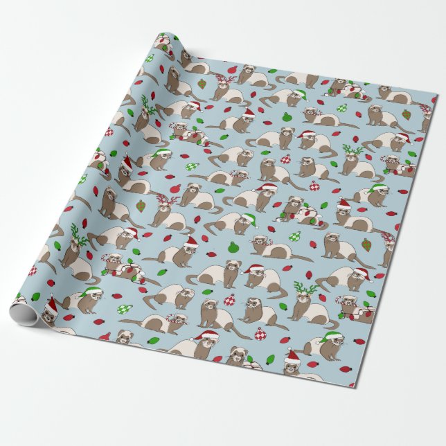 Christmas Ferret Wrapping Paper (Unrolled)