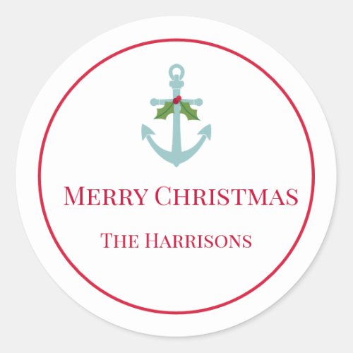 Christmas Festive Anchor Round Sticker