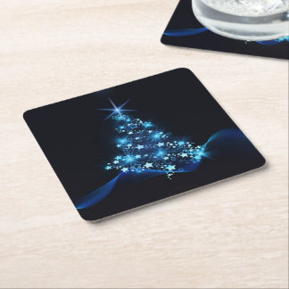 Christmas Festive Blue Elegant Square Paper Coaster