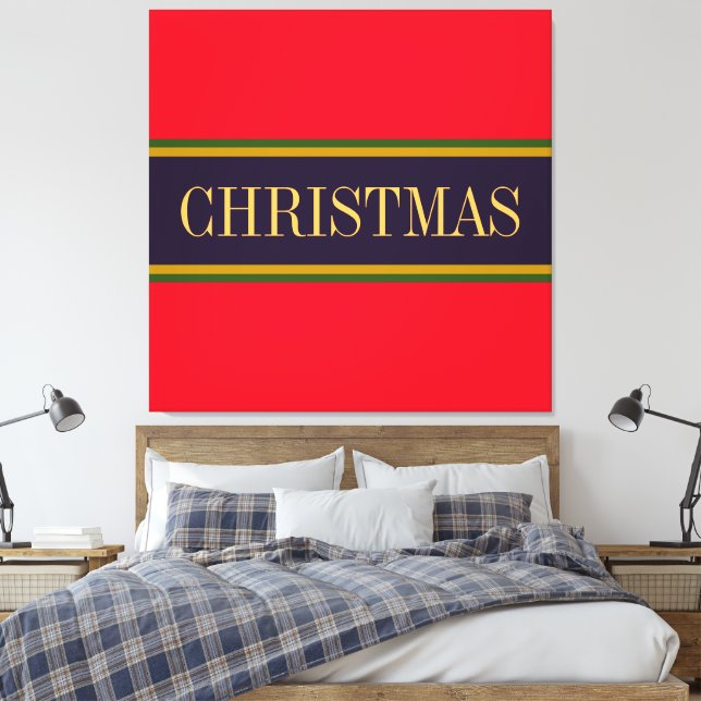 CHRISTMAS Festive Bold Bright Red Purple Stripes Canvas Print (Insitu(Bedroom))