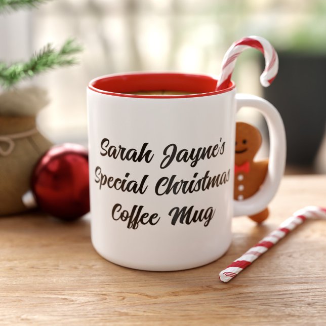 Christmas Festive Cheer Modern Typography Two-Tone Coffee Mug (Fill this mug with festive cheer and bring it out each year)