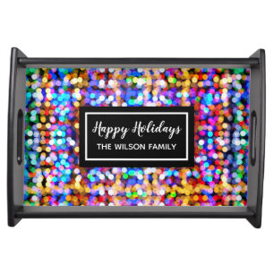 Christmas Festive Colorful Bokeh Lights Custom Serving Tray