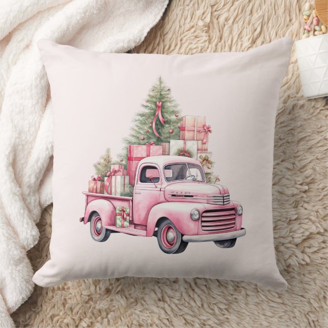 Christmas Festive Cushion Retro Pink Truck (Blanket)