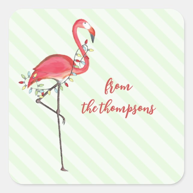 Christmas Festive Cute Flamingo String Lights  Cla Square Sticker (Front)