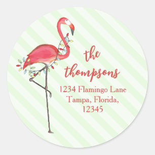Christmas Festive Cute Flamingo String Lights Classic Round Sticker